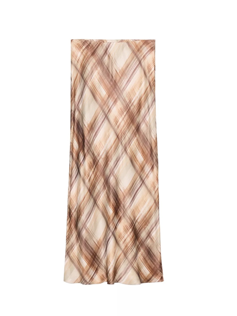 Zara Brown Plaid Patterned Satin Midi Skirt